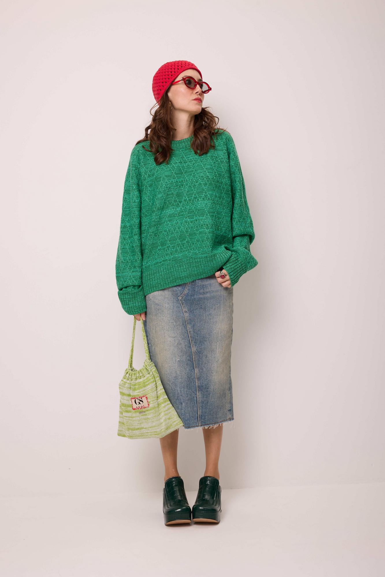 Сумочка - мешок, зеленый меланж