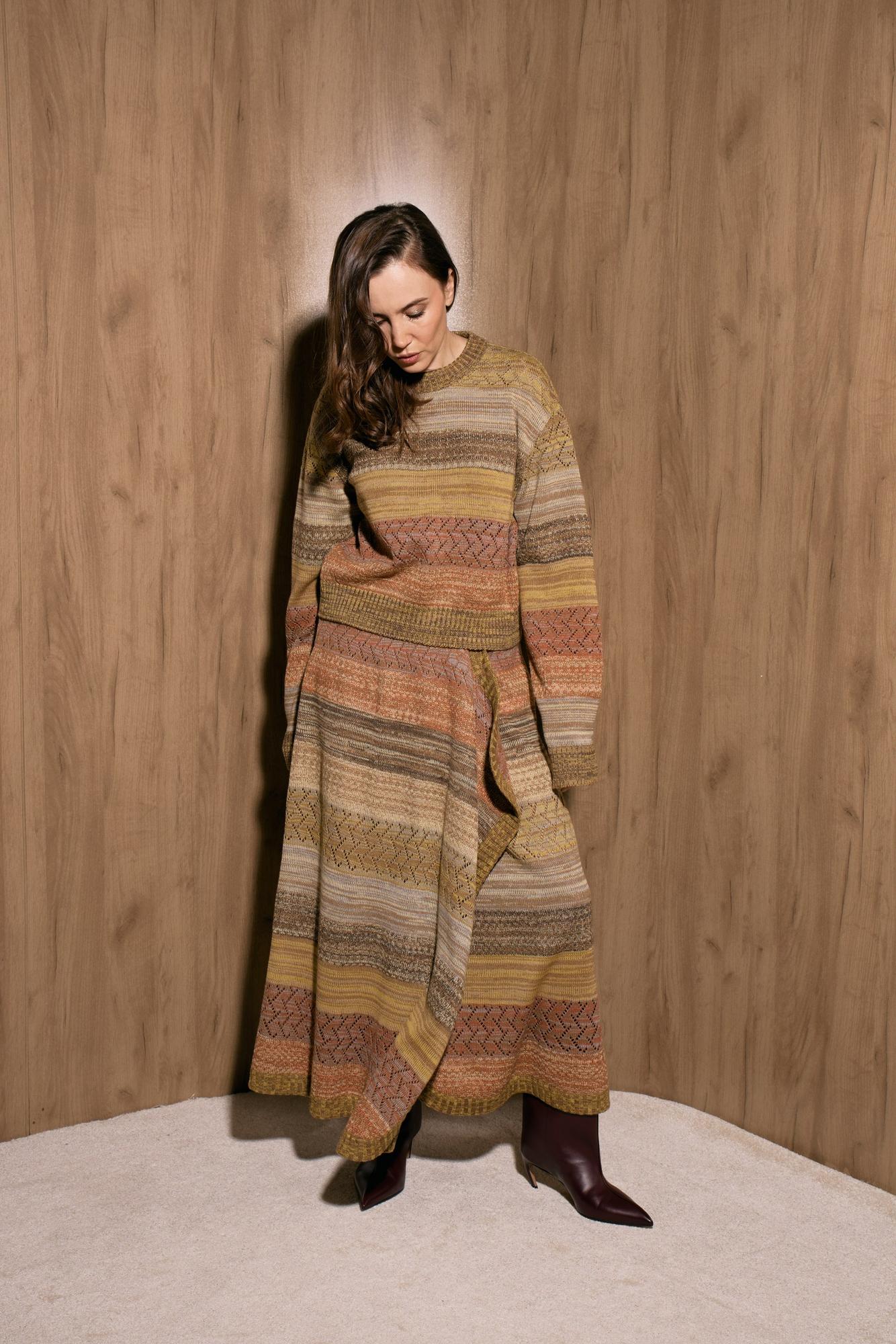 Свитер ажур, меланж