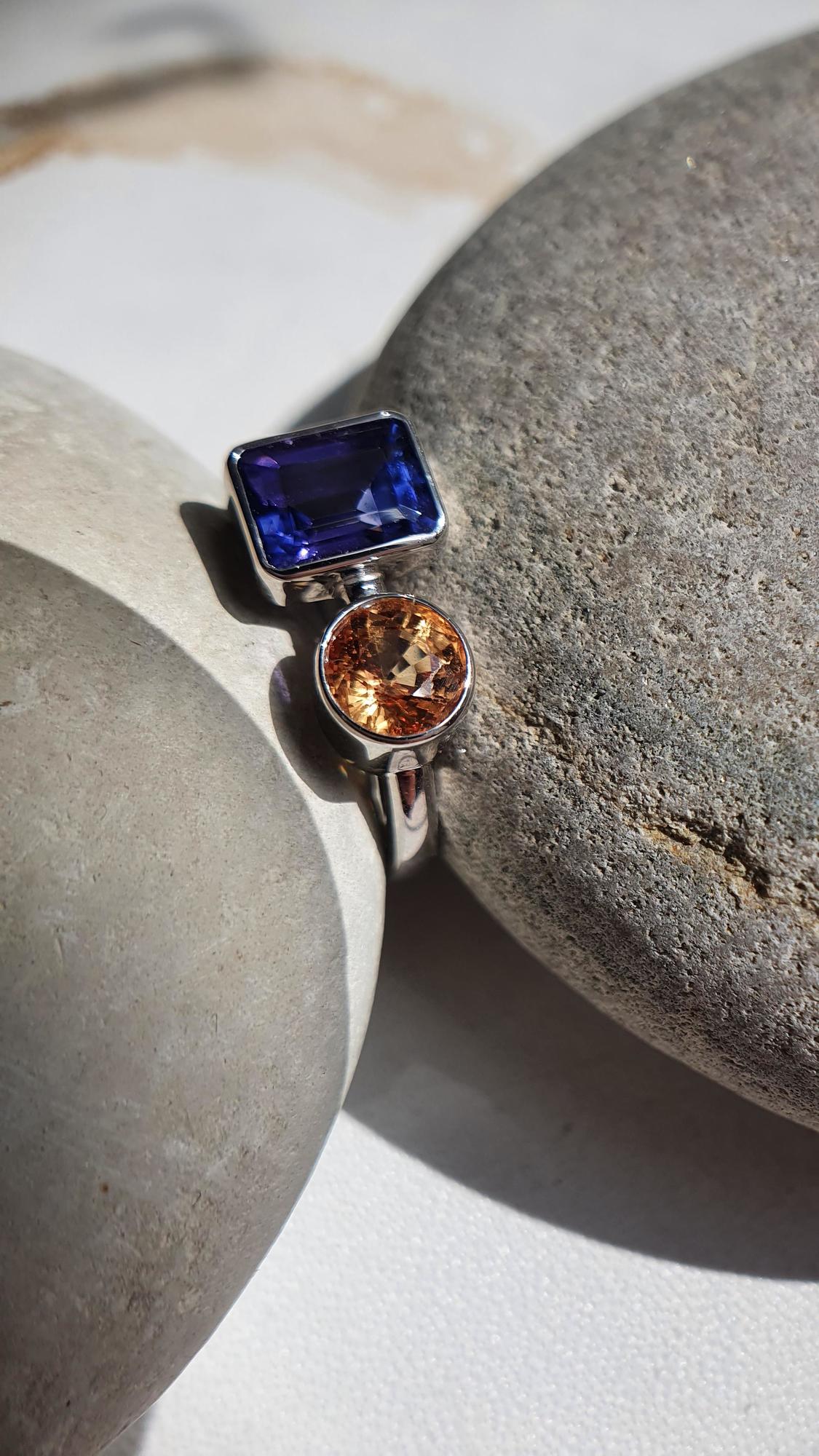 Кольцо танзанит и сапфир
