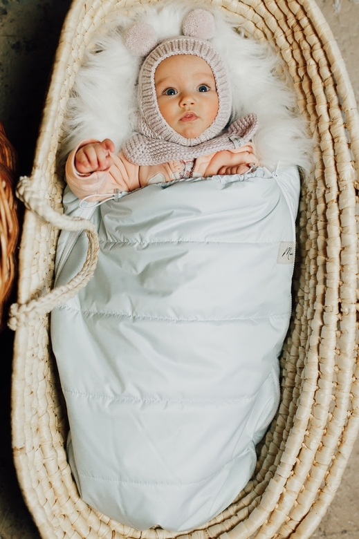 Конверт в коляску тонкий (до -15*) светло-голубой с мехом