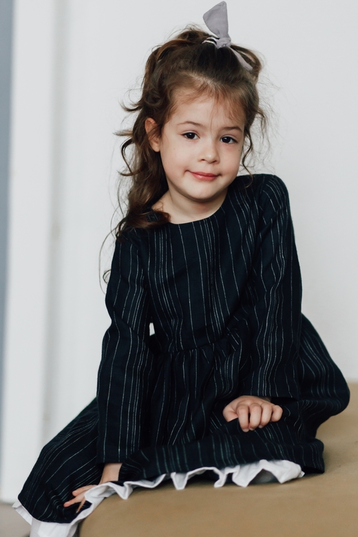 Платье ELLIE из льна черное в белую полоску