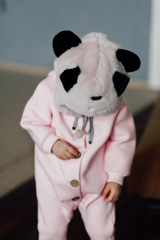 Шапка "панда" пудра эко-мех