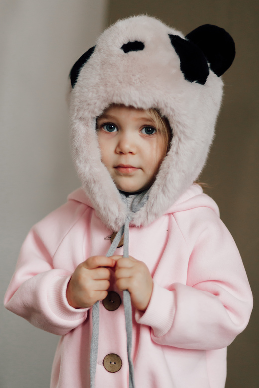 Шапка "панда" пудра эко-мех