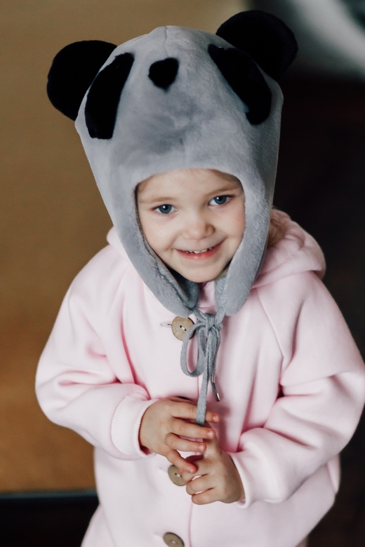 Шапка"панда" графит эко-мех