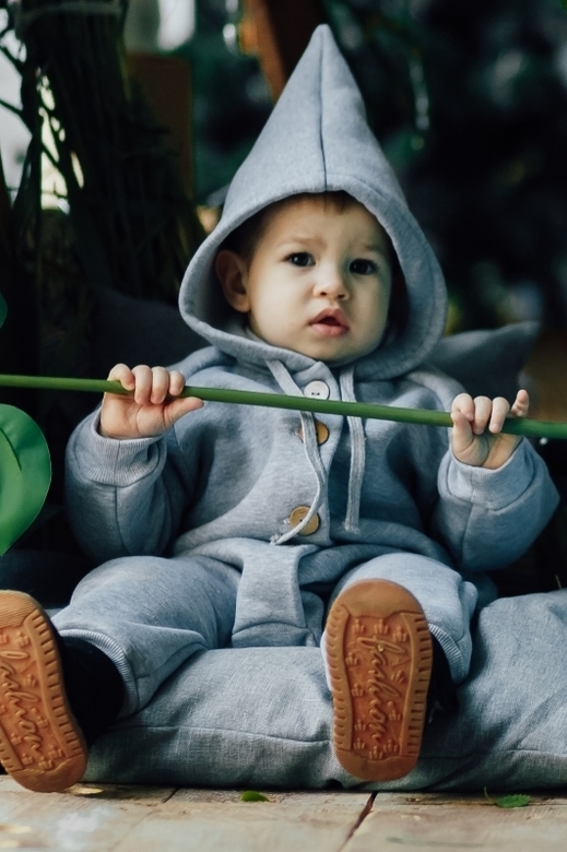 Комбинезон из футера серый меланж с белым начёсом