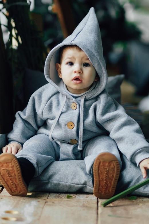 Комбинезон из футера серый меланж с белым начёсом