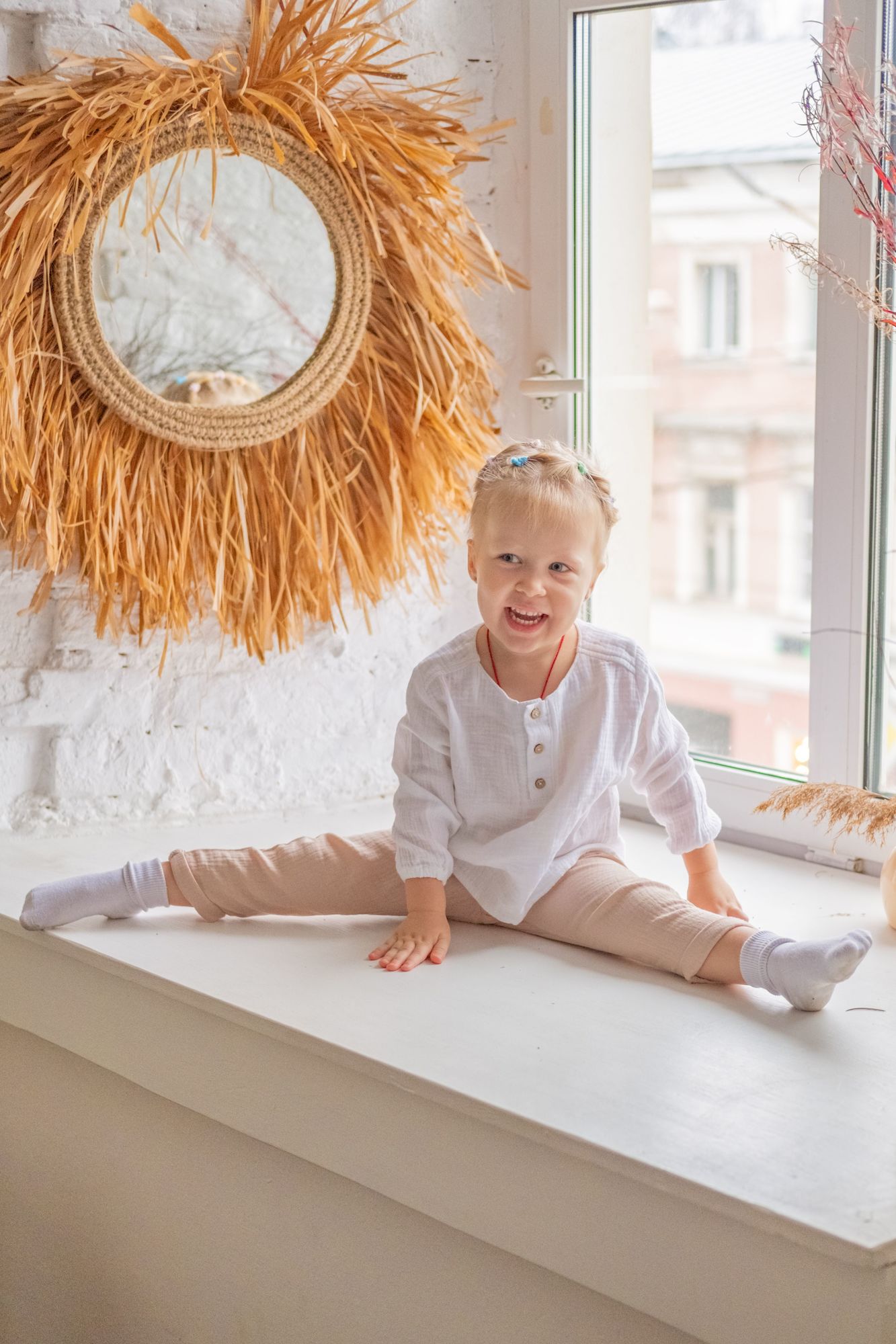 Штаны из муслина натуральный беж в кремово-розовый