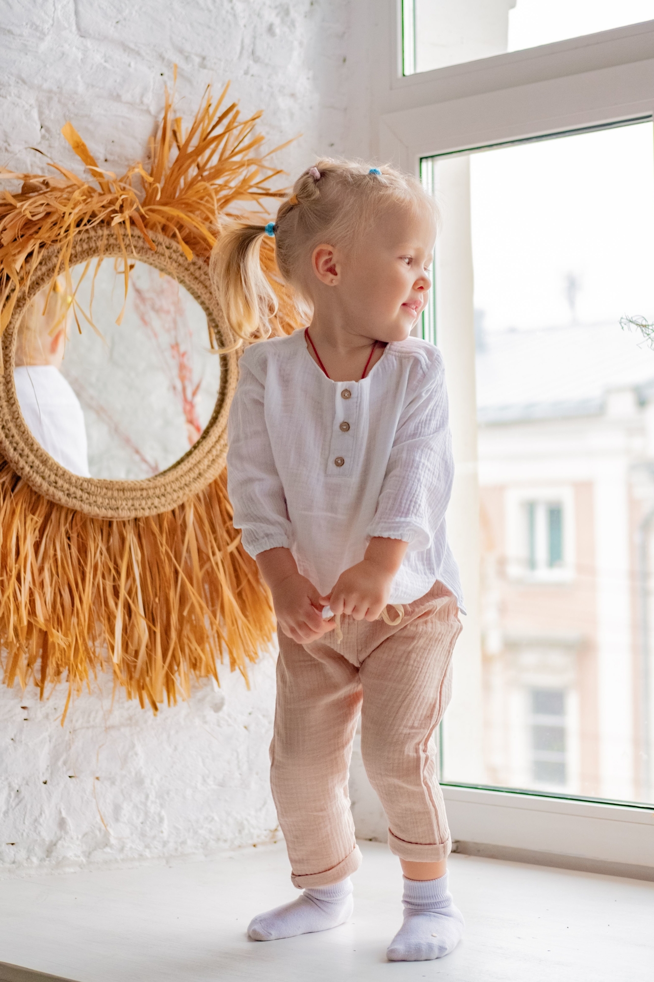 Штаны из муслина натуральный беж в кремово-розовый