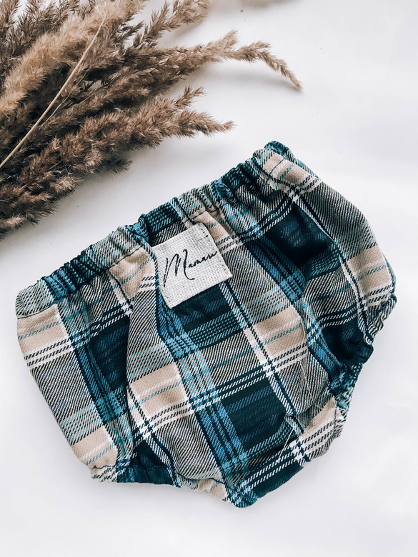 Трусы хлопок с начёсом клетка сине-бежевая