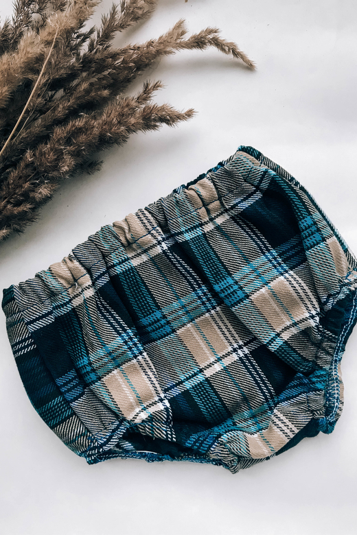 Трусы хлопок с начёсом клетка сине-бежевая