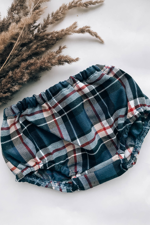 Трусы хлопок с начёсом клетка сине-белая