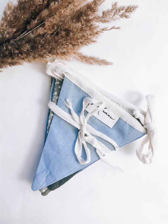 Флажки из хлопка серо-голубые-на хлопковой ленте