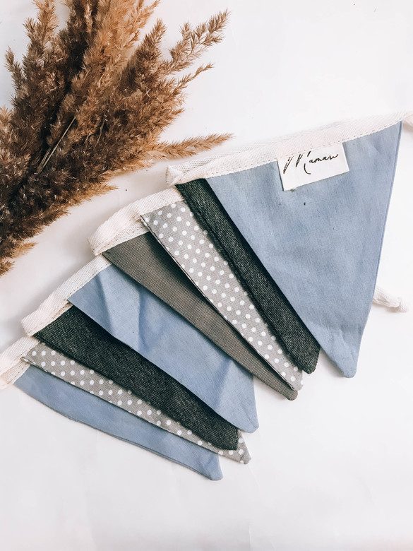 Флажки из хлопка серо-голубые-на хлопковой ленте