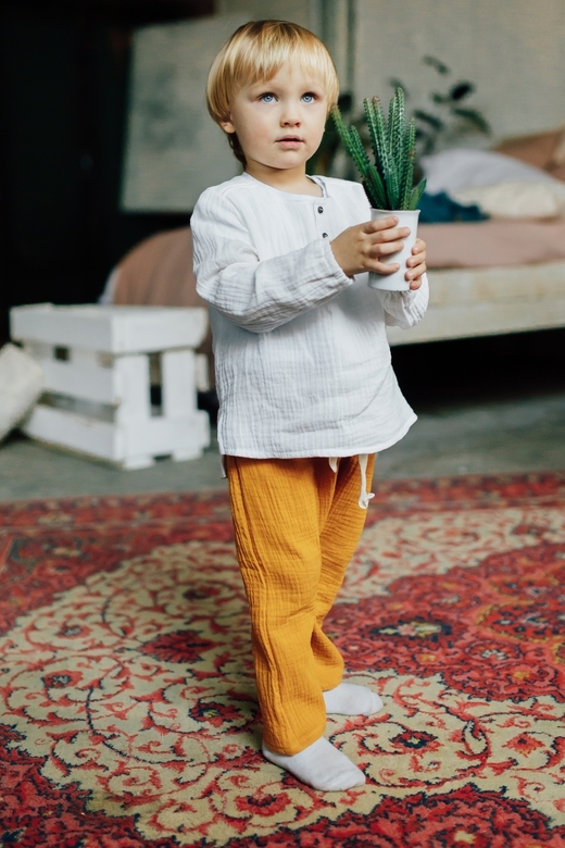 Штаны унисекс из муслина горчица