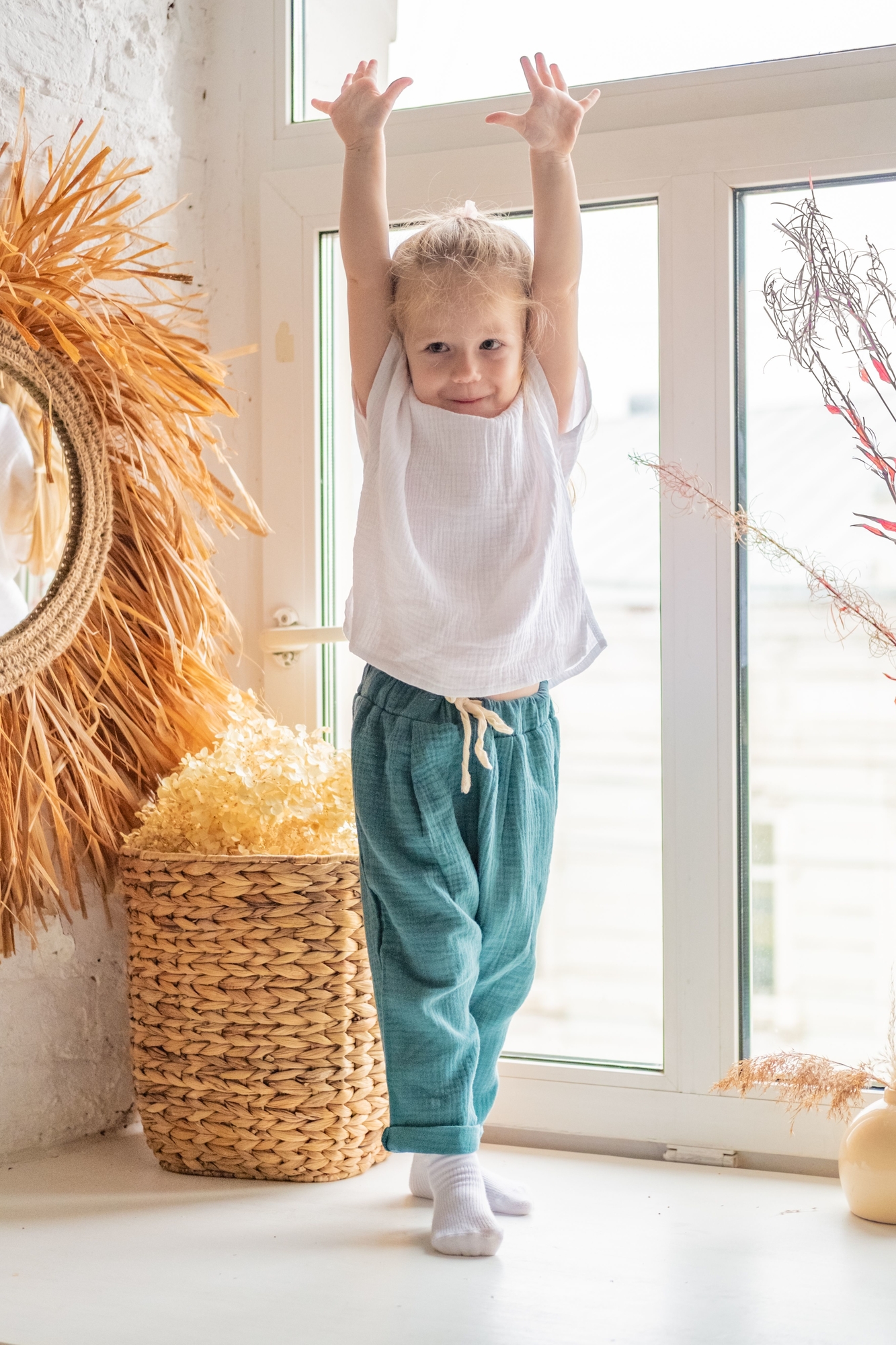 Штаны унисекс из муслина изумруд