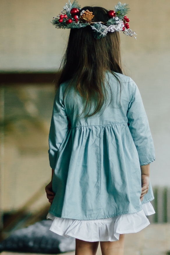 Платье ELLIE сатин мятный горох