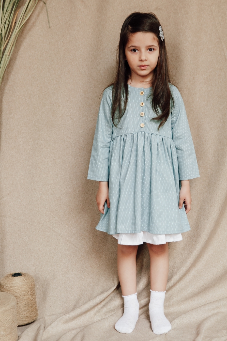 Платье ELLIE сатин мятный горох