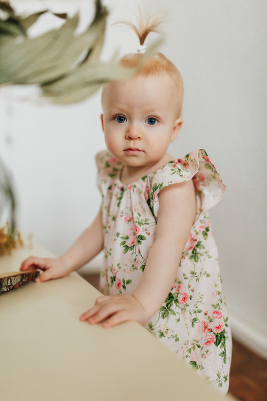 Ромпер с рукавами-крылышками хлопковый цветы