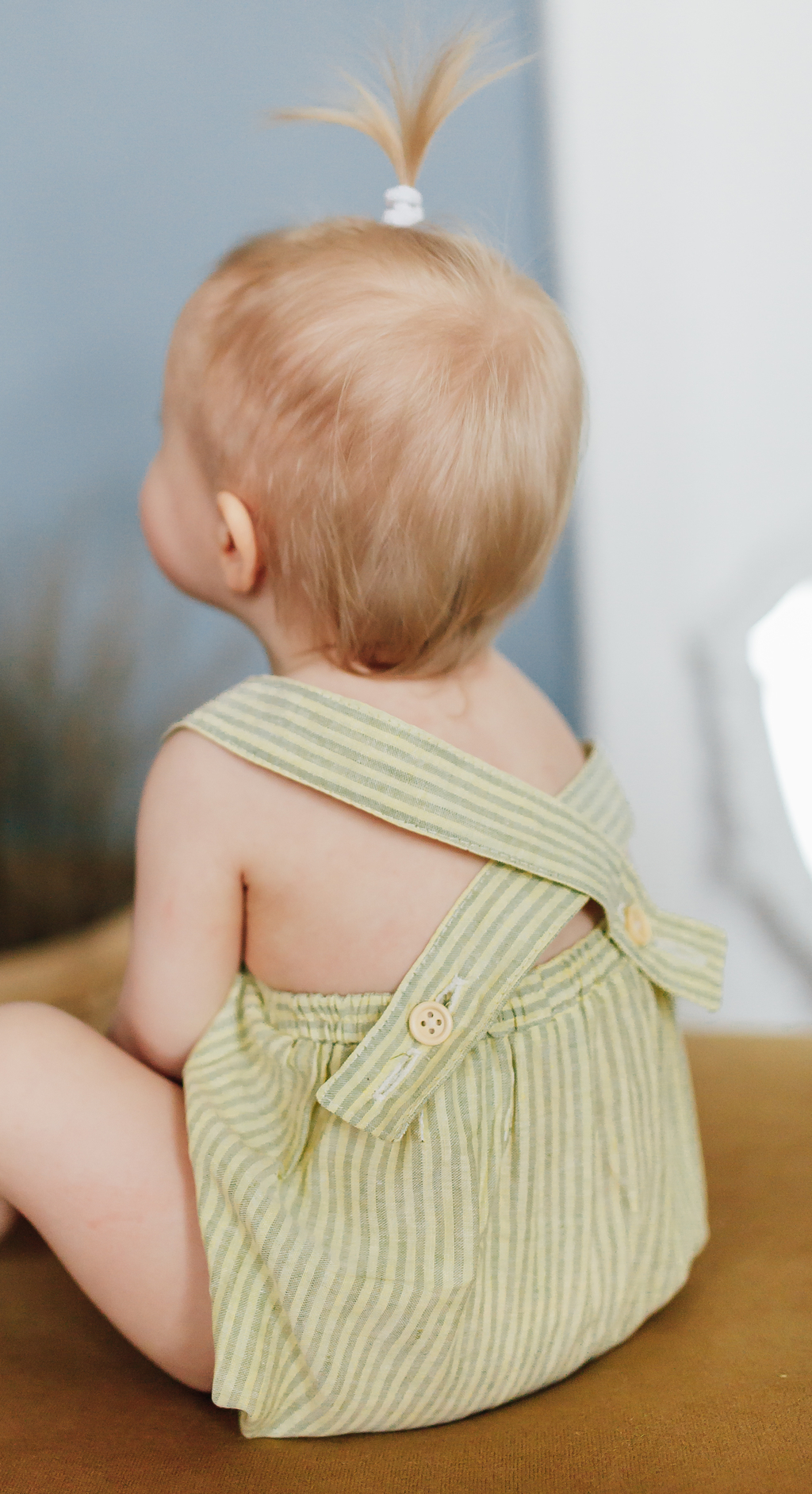 Ромпер льняной на пуговках желто-зеленая полоска