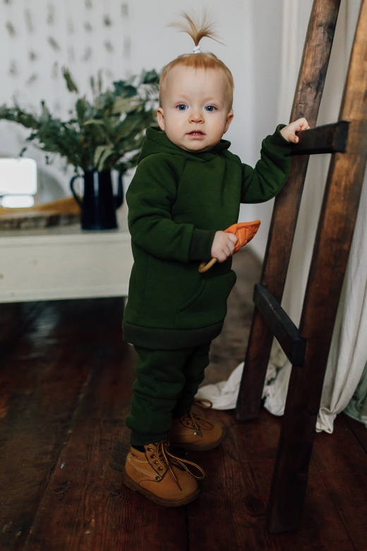 Костюм из футера с начесом тёмный хаки