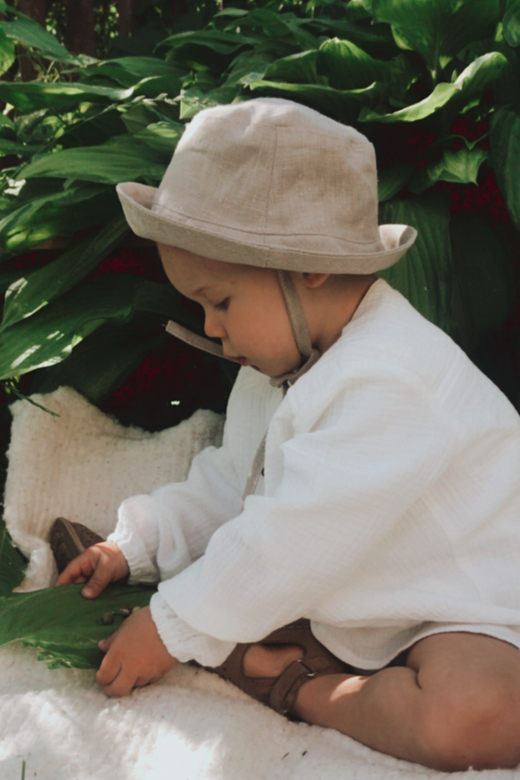 Панама из льна в натуральном цвете на хлопковом подкладе