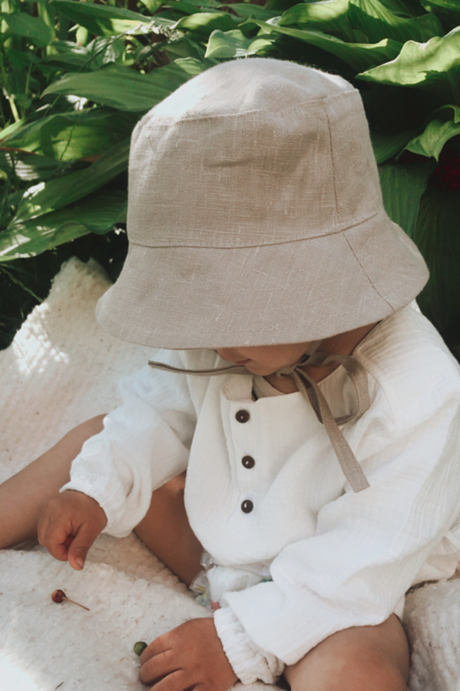 Панама из льна в натуральном цвете на хлопковом подкладе