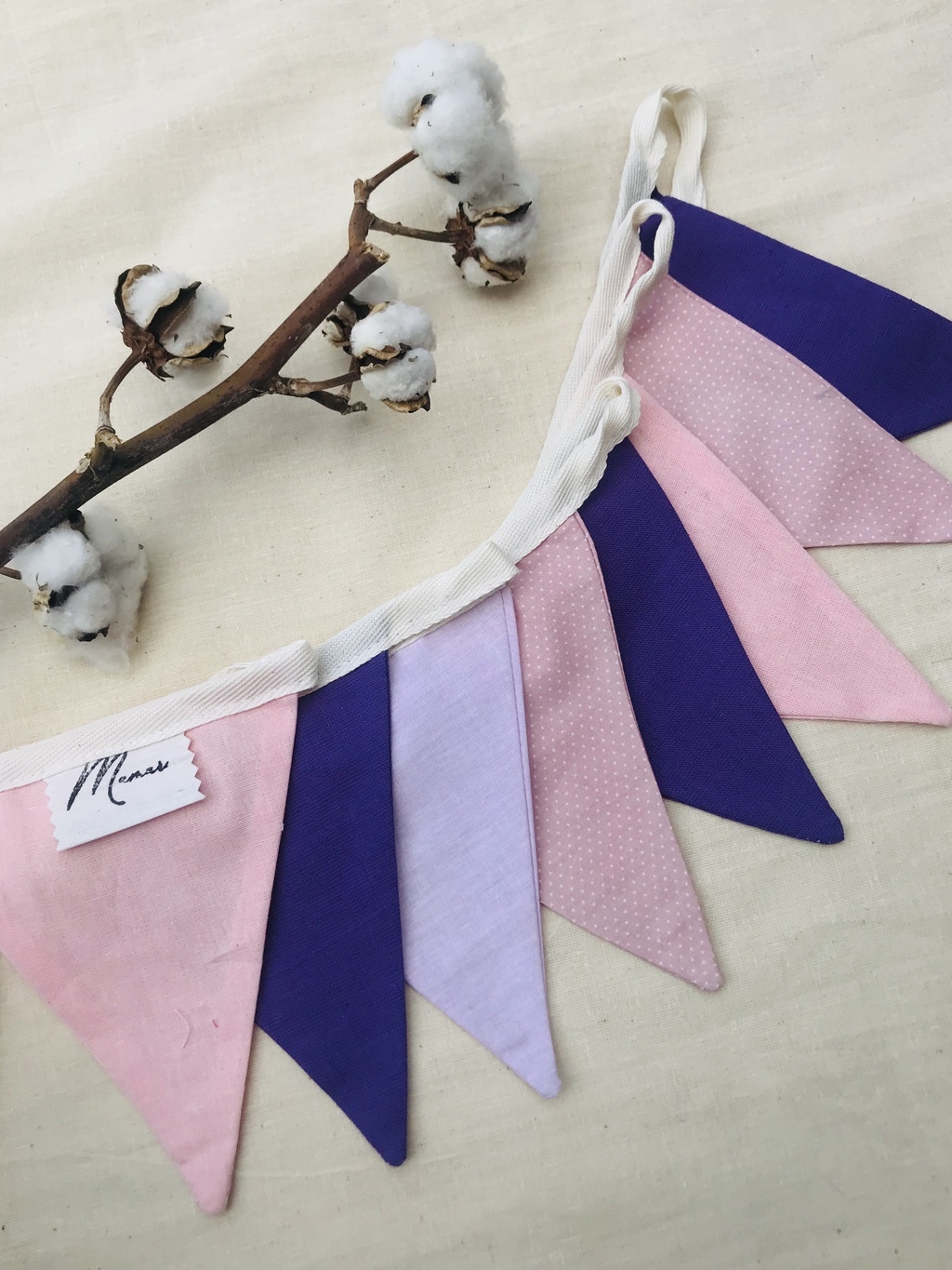 Флажки пастель лаванда на хлопковой ленте