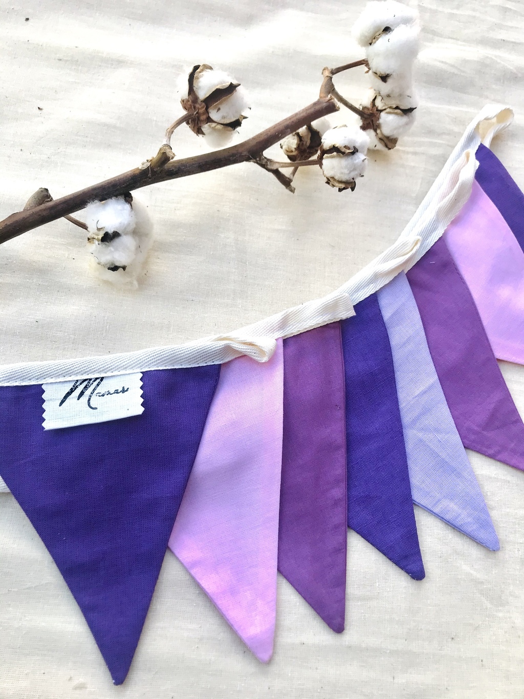 Флажки пастель лаванда на хлопковой ленте