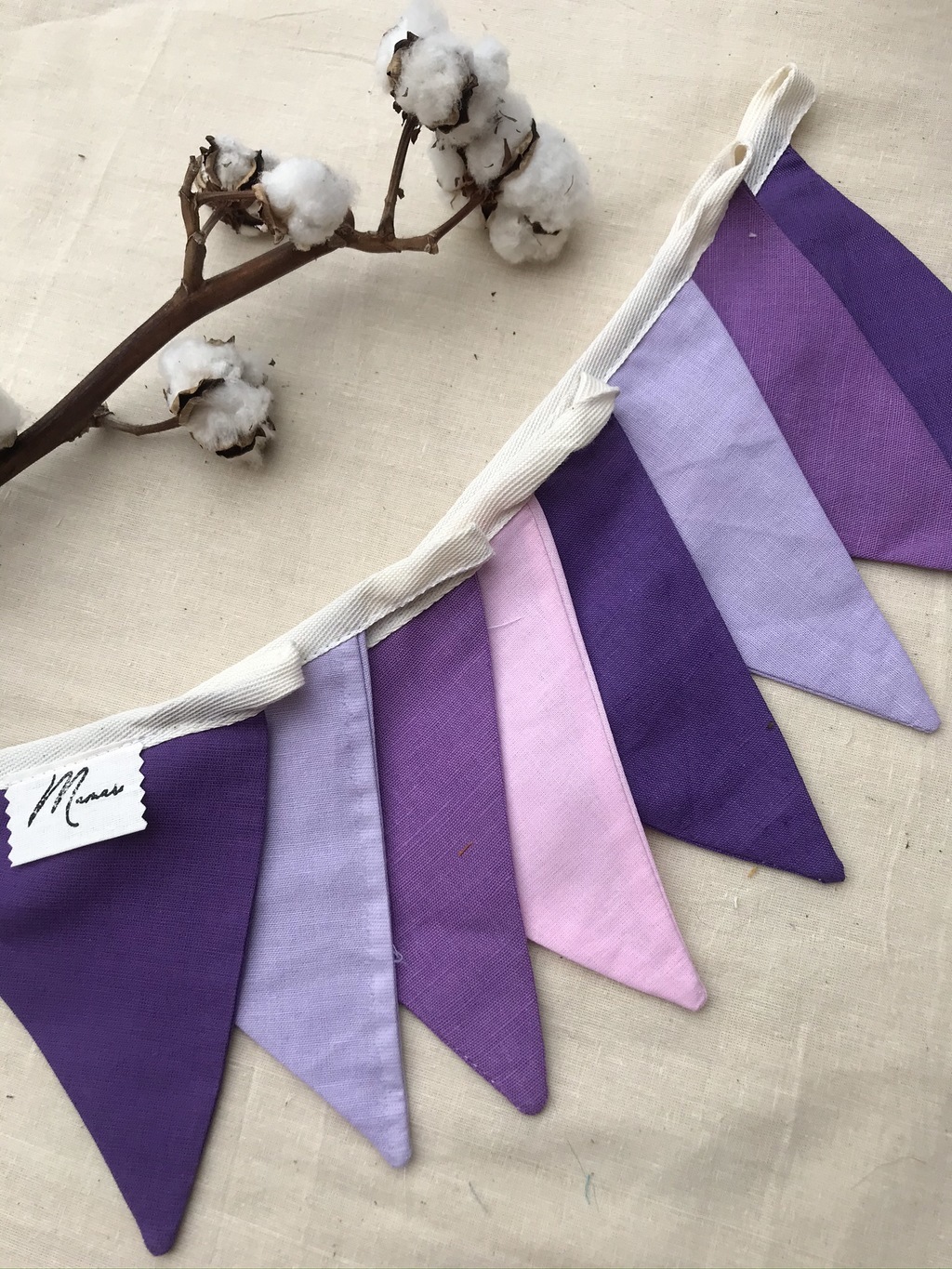 Флажки пастель лаванда на хлопковой ленте