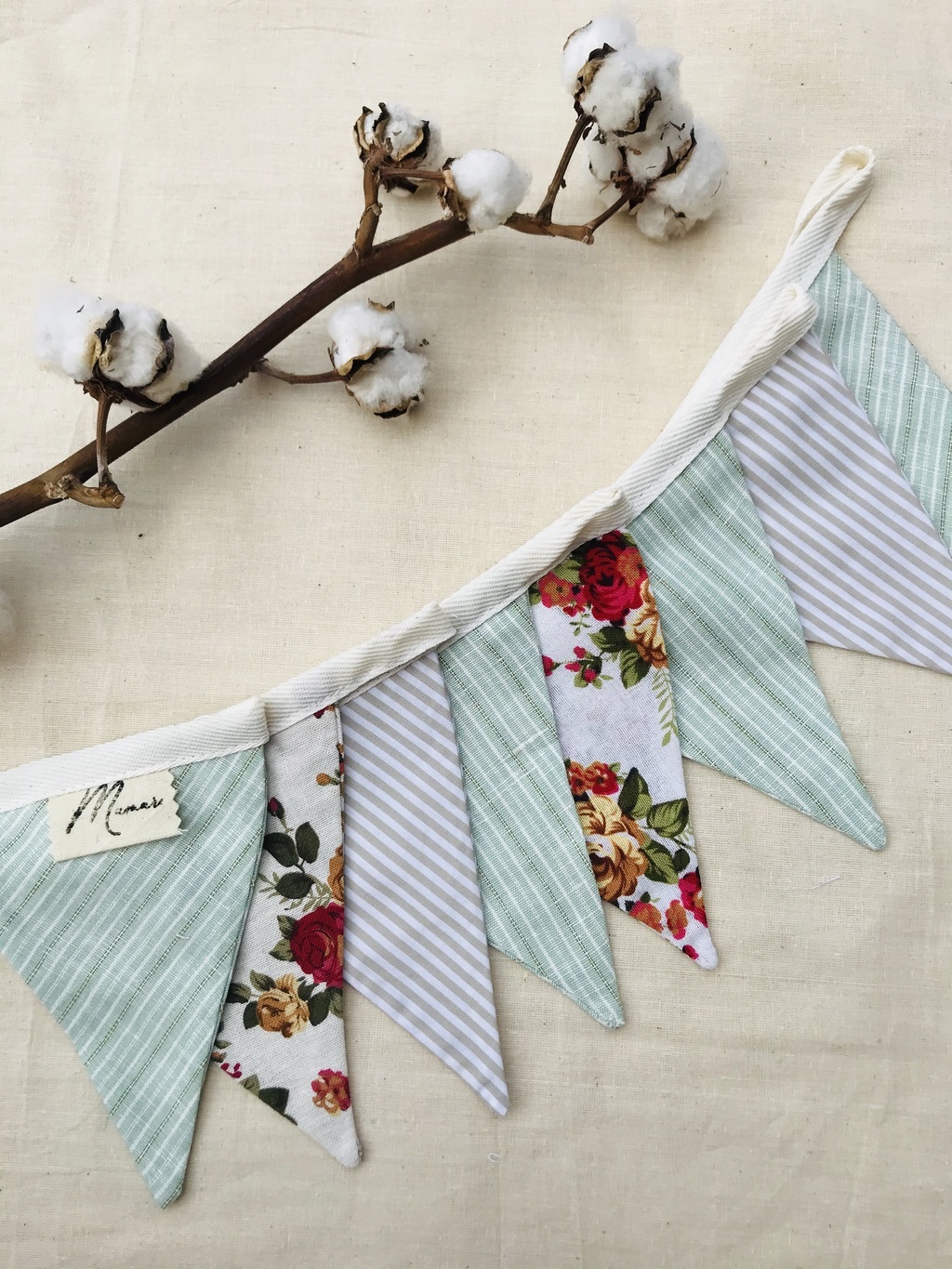 Флажки пастель принт на хлопковой ленте