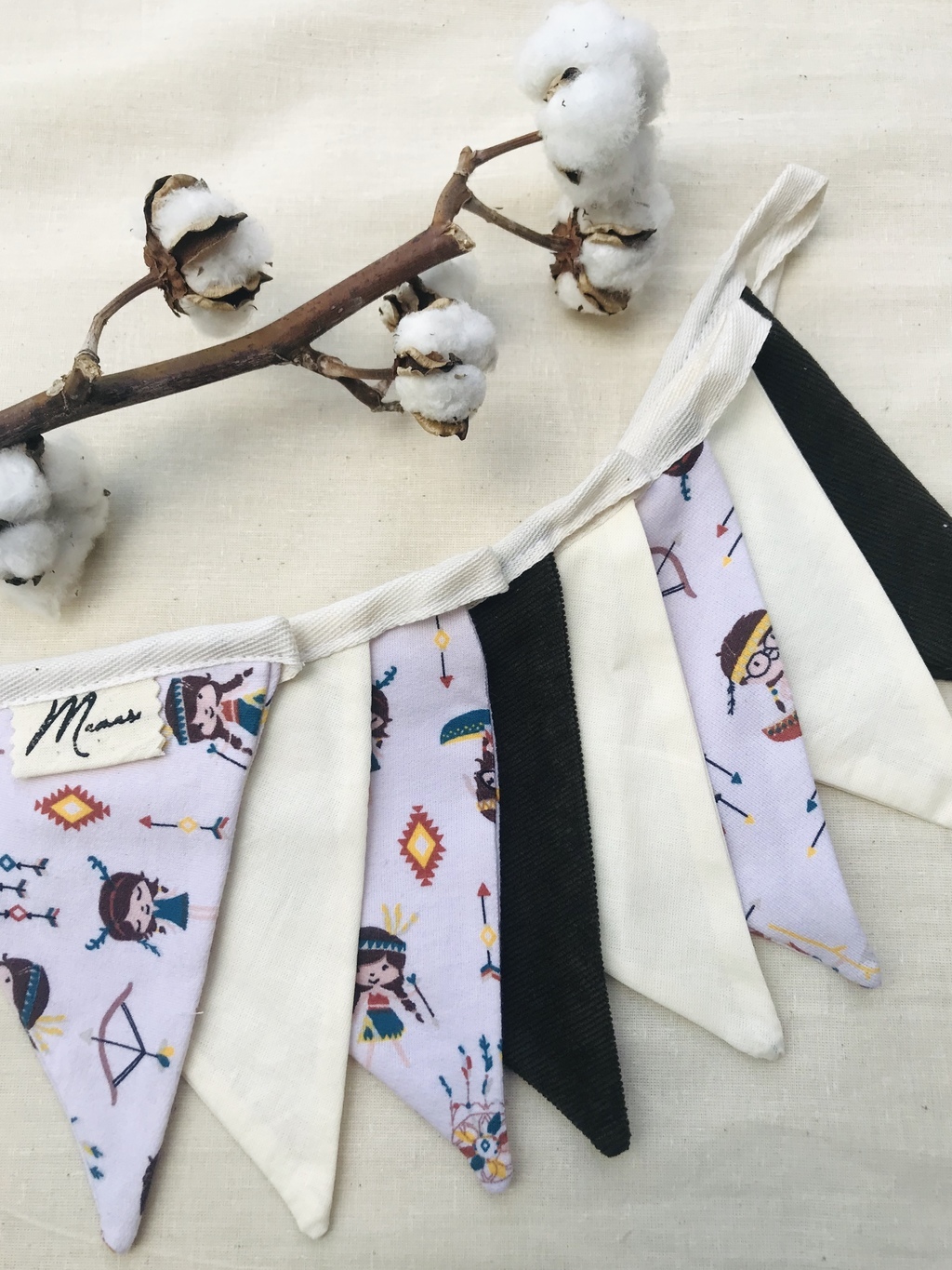 Флажки принт индейцы на хлопковой ленте