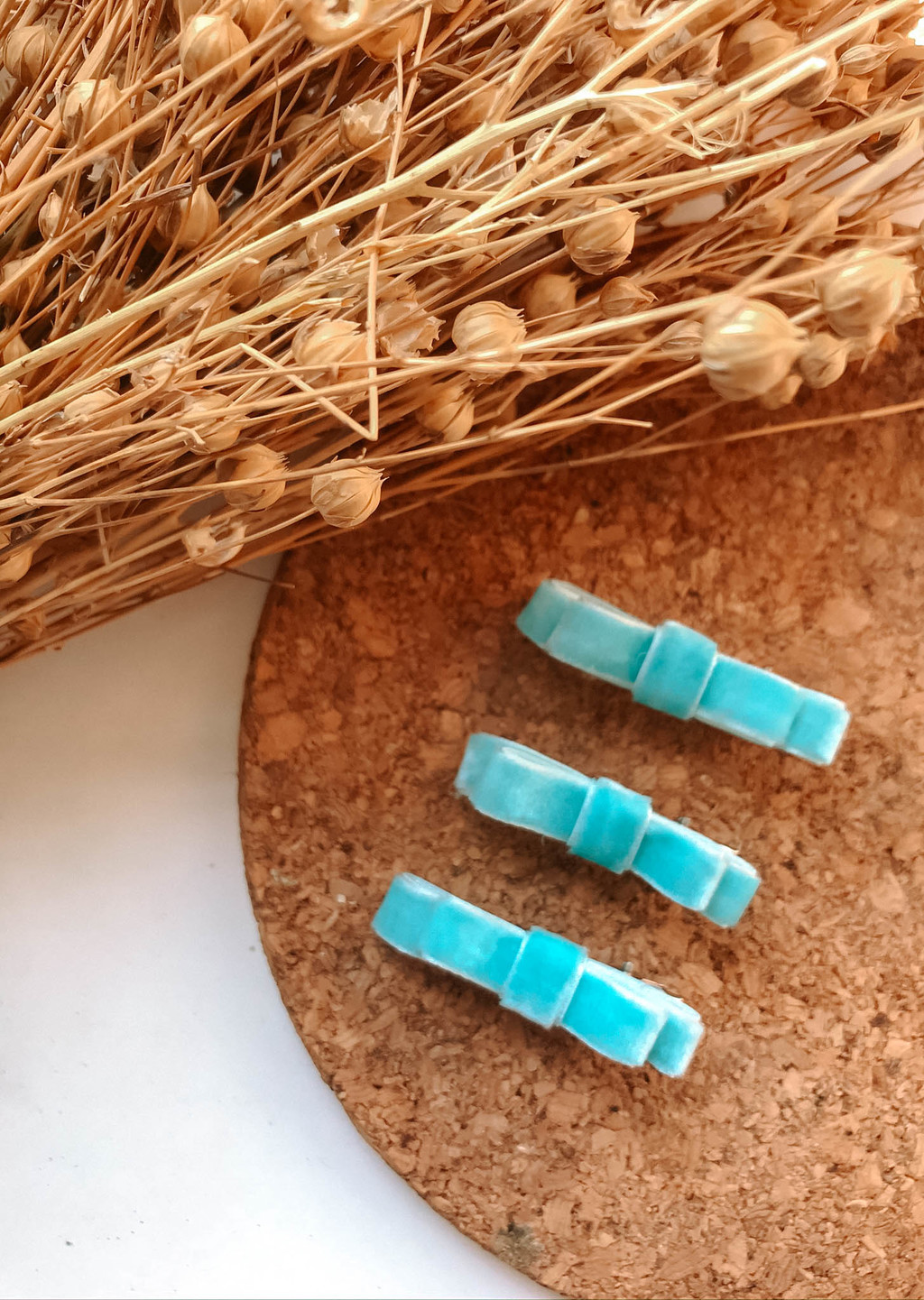 Заколка для  волос бантик бархат бирюза