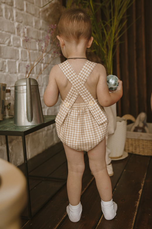 Ромпер льняной на пуговках клетка