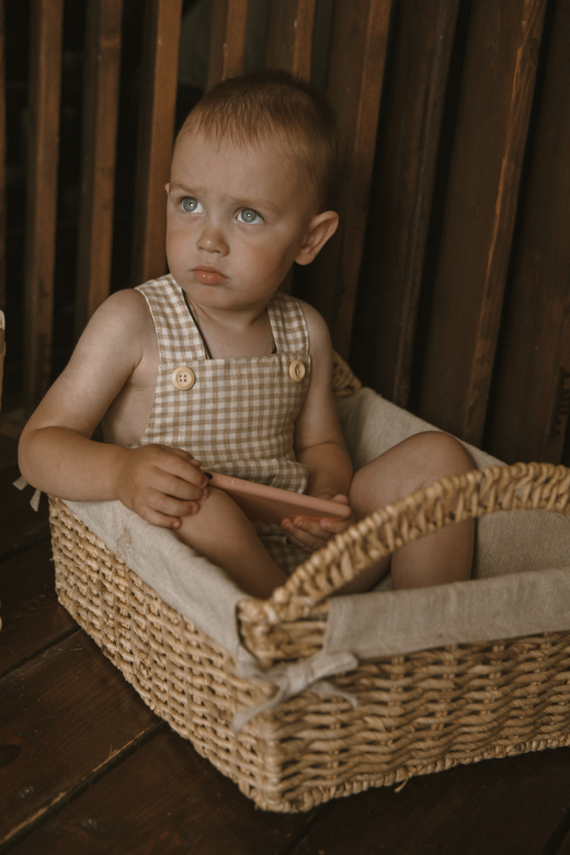 Ромпер льняной на пуговках клетка