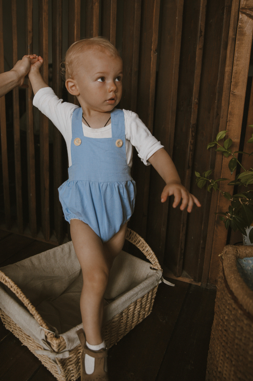 Ромпер льняной на пуговках василёк