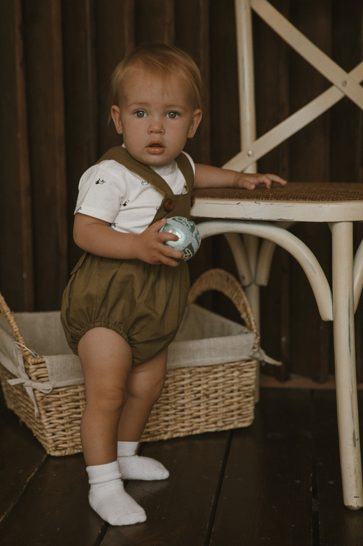 Ромпер хлопковый на пуговках хаки