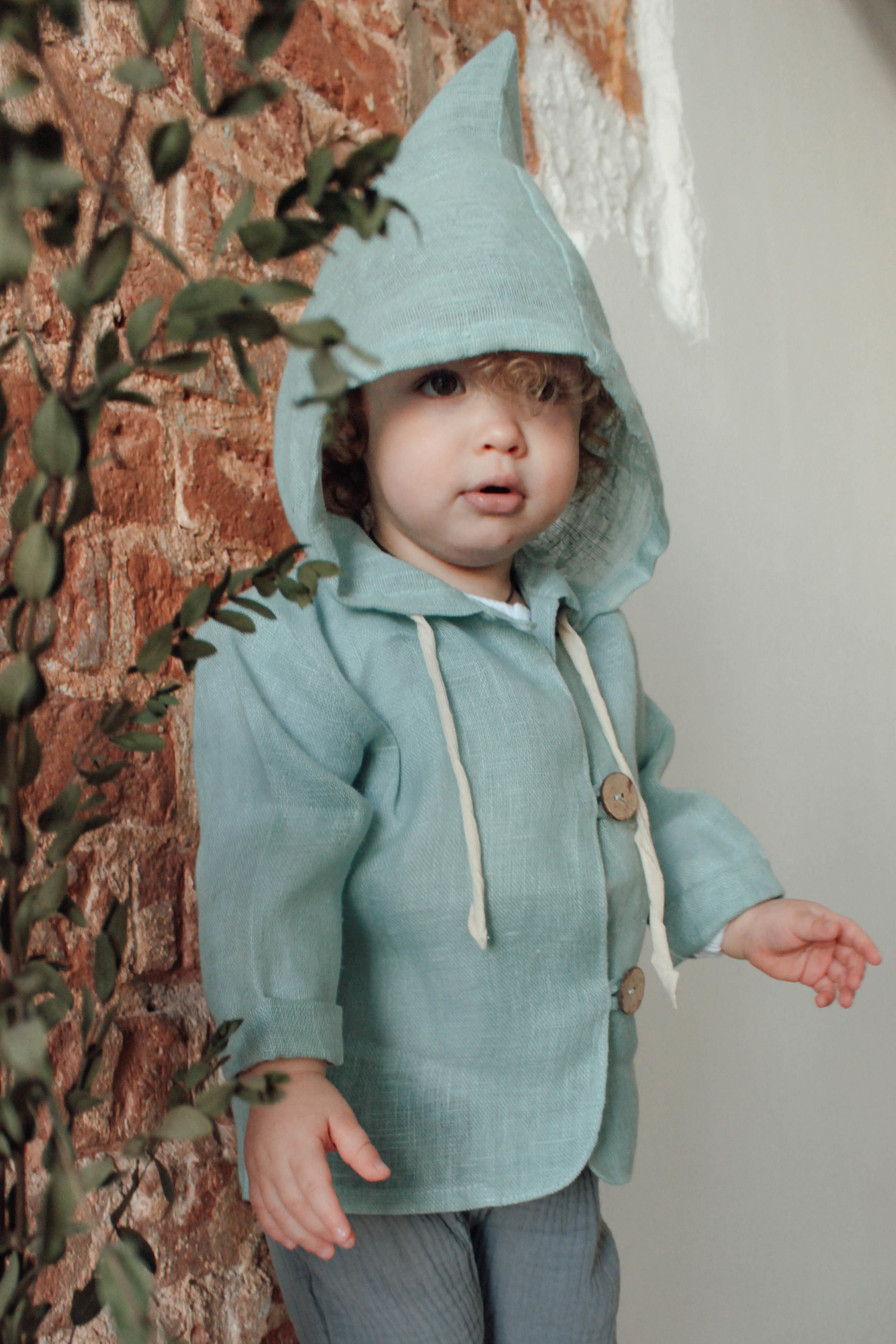 Накидка-гномик из льна небесно-голубая