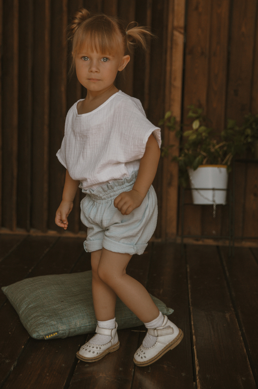 Шорты-блумеры из муслина небесно-голубые