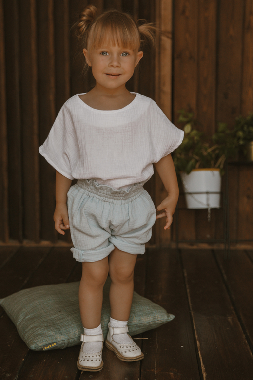 Шорты-блумеры из муслина небесно-голубые