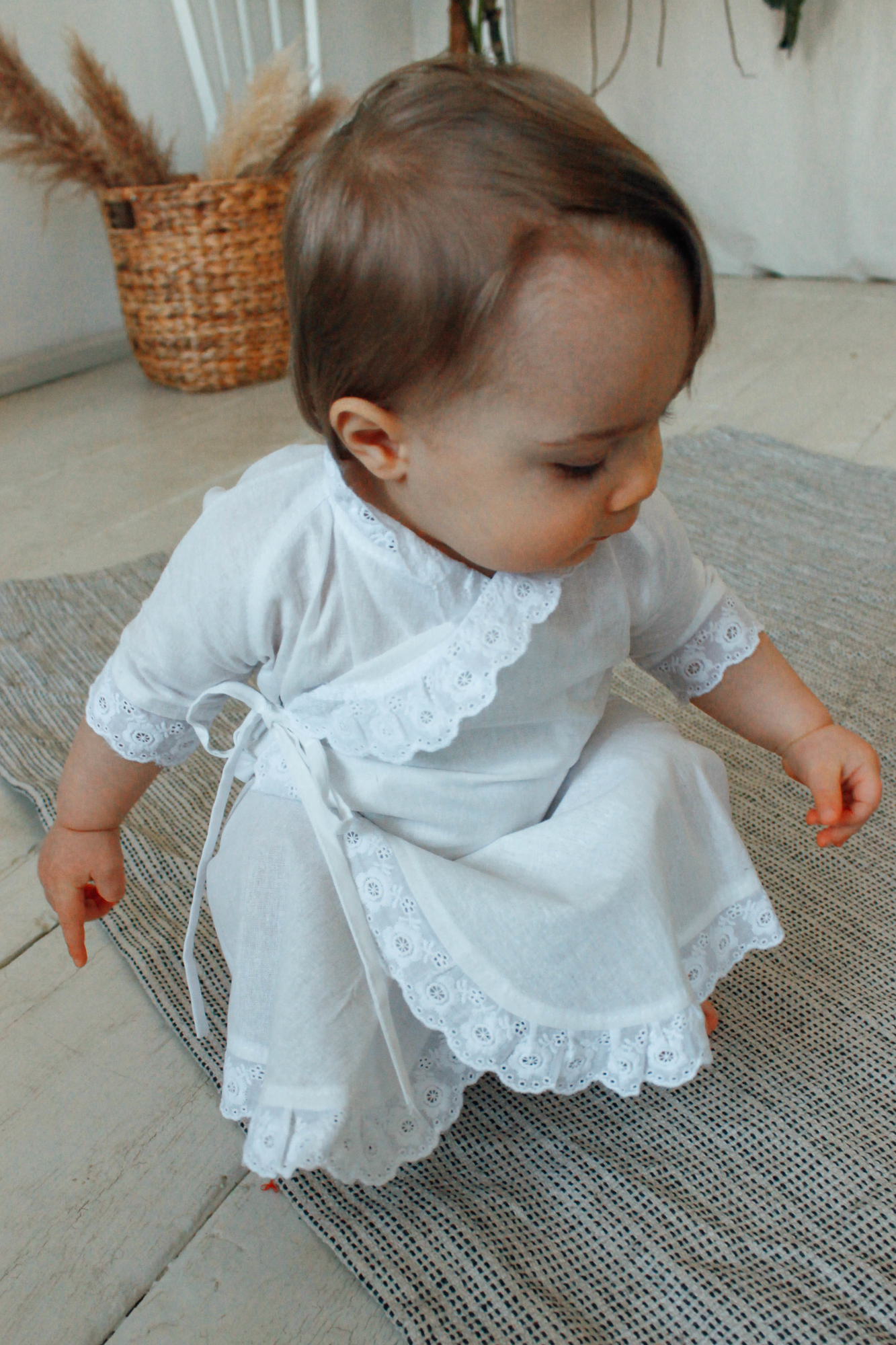 Распашонка хлопковая крестильная с хлопковым кружевом