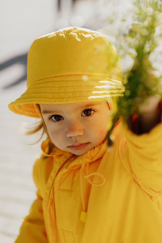 Панама утеплённая плащёвая на хлопковом подкладе с ушками на завязках / жёлтая