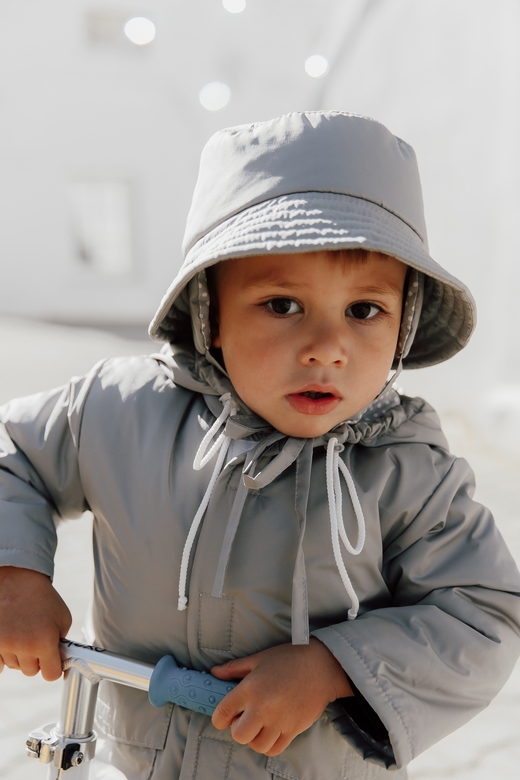 Панама утеплённая плащёвая на хлопковом подкладе с ушками на завязках / серая