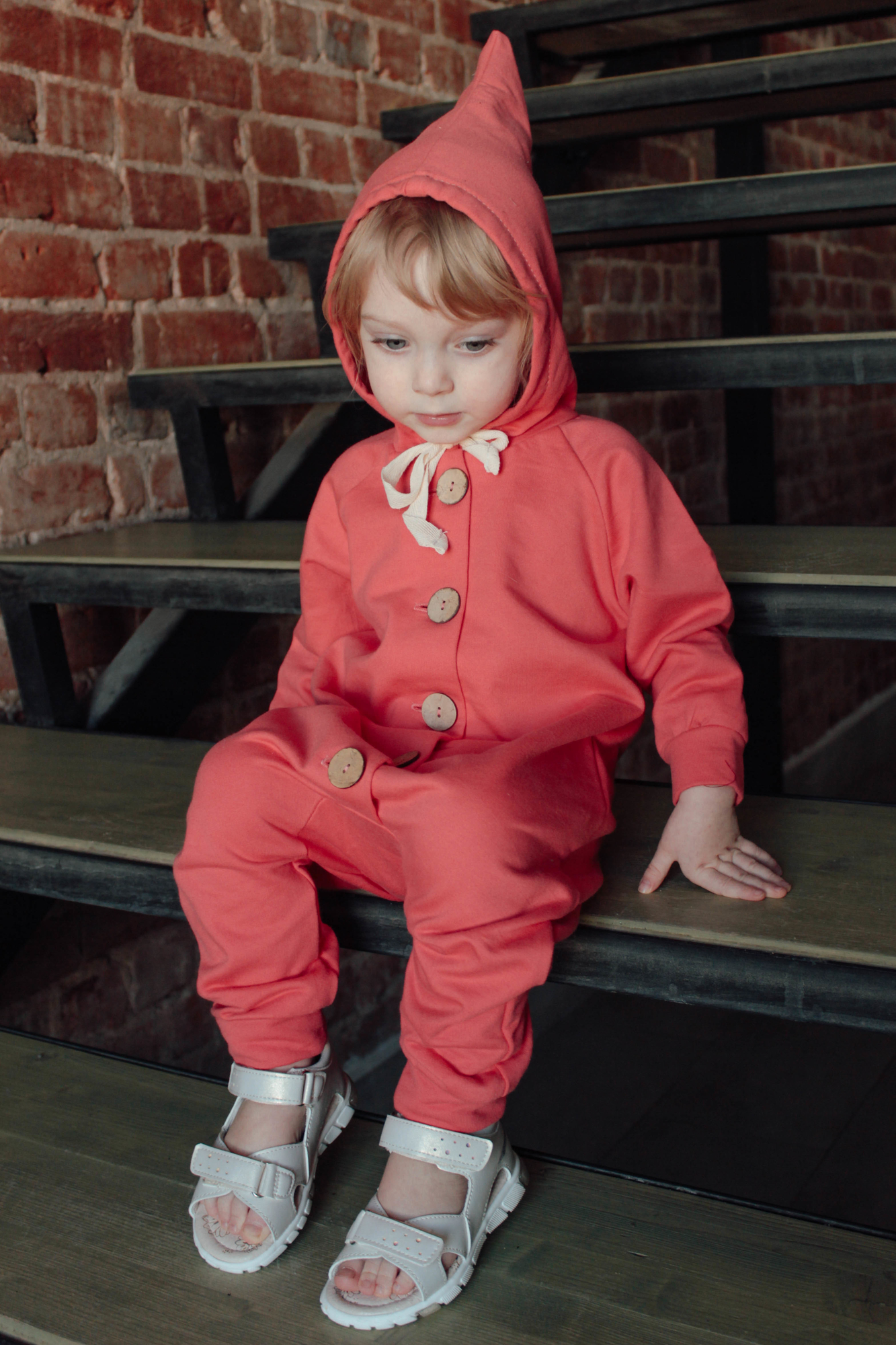 Комбинезон из тонкого футера с начесом коралл