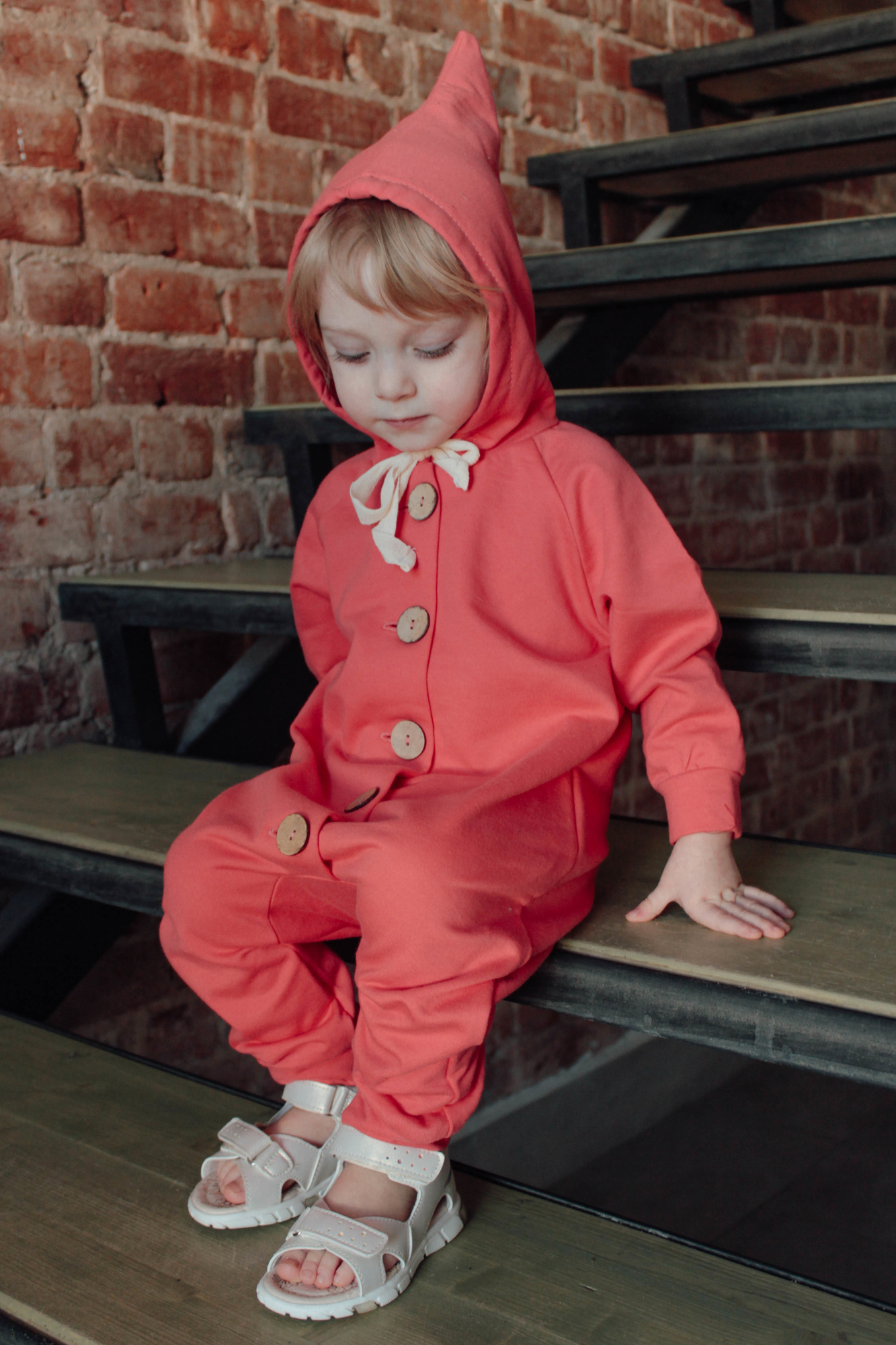 Комбинезон из тонкого футера с начесом коралл