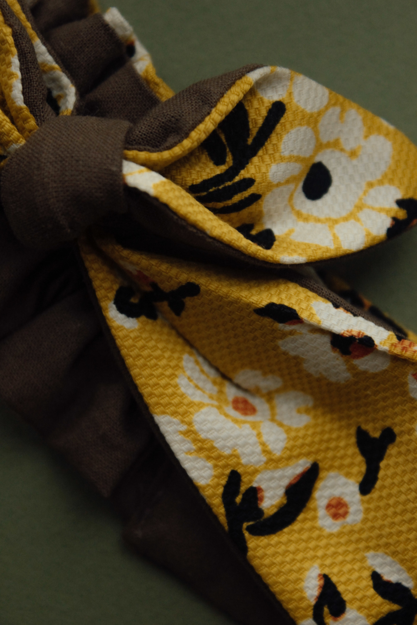 Повязка "солоха" хлопок цветы на жёлтом + шоколад