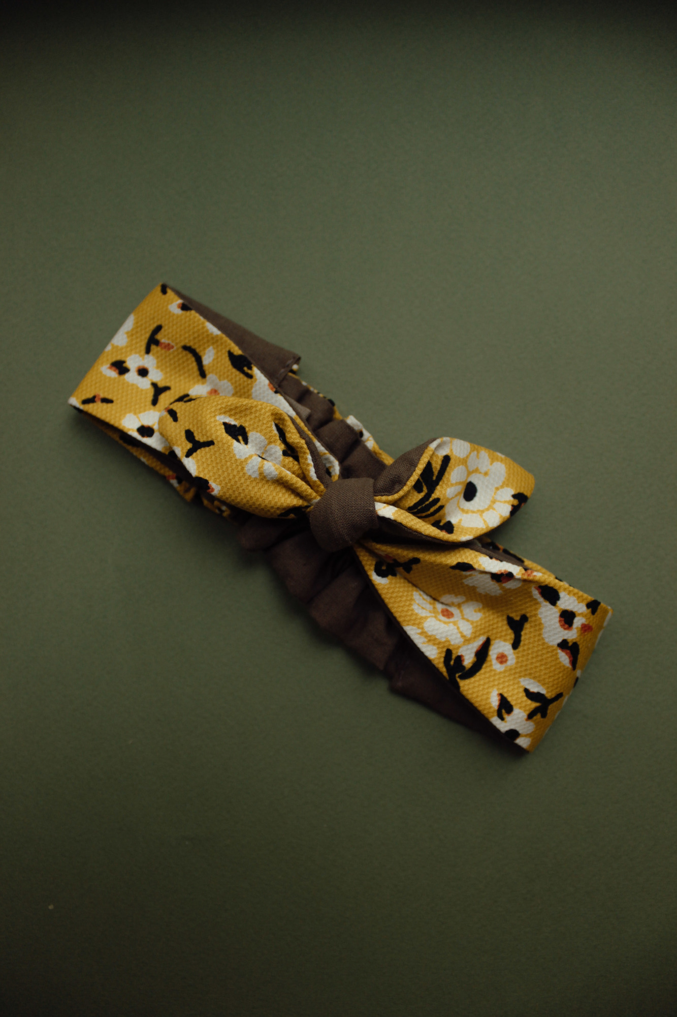 Повязка "солоха" хлопок цветы на жёлтом + шоколад