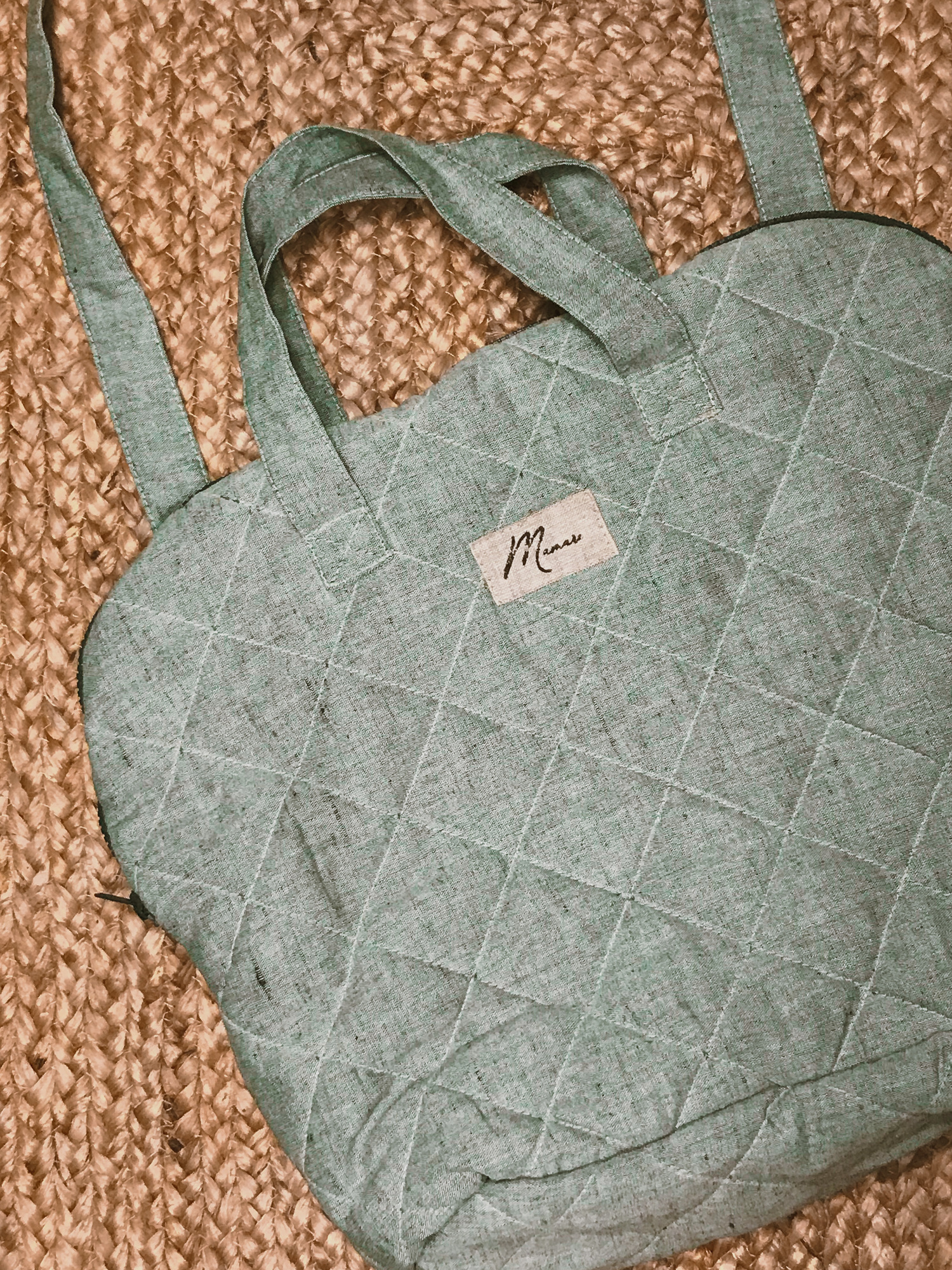 Сумка стёганая лён изумруд меланж