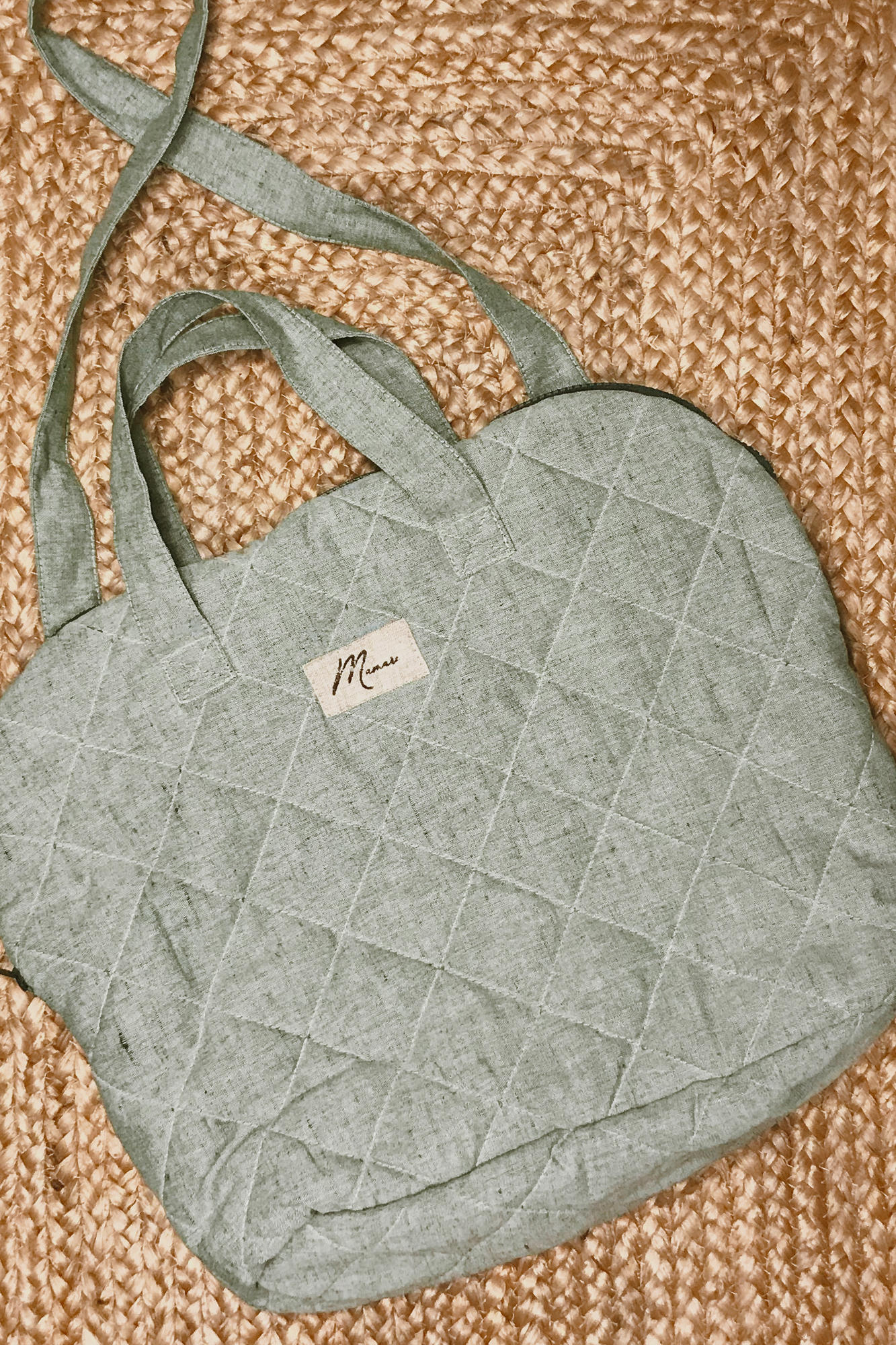 Сумка стёганая лён изумруд меланж