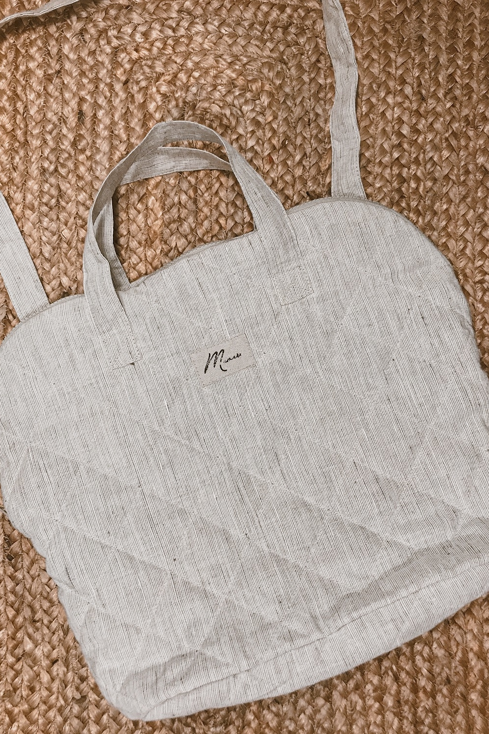 Сумка стёганая лён серый меланж