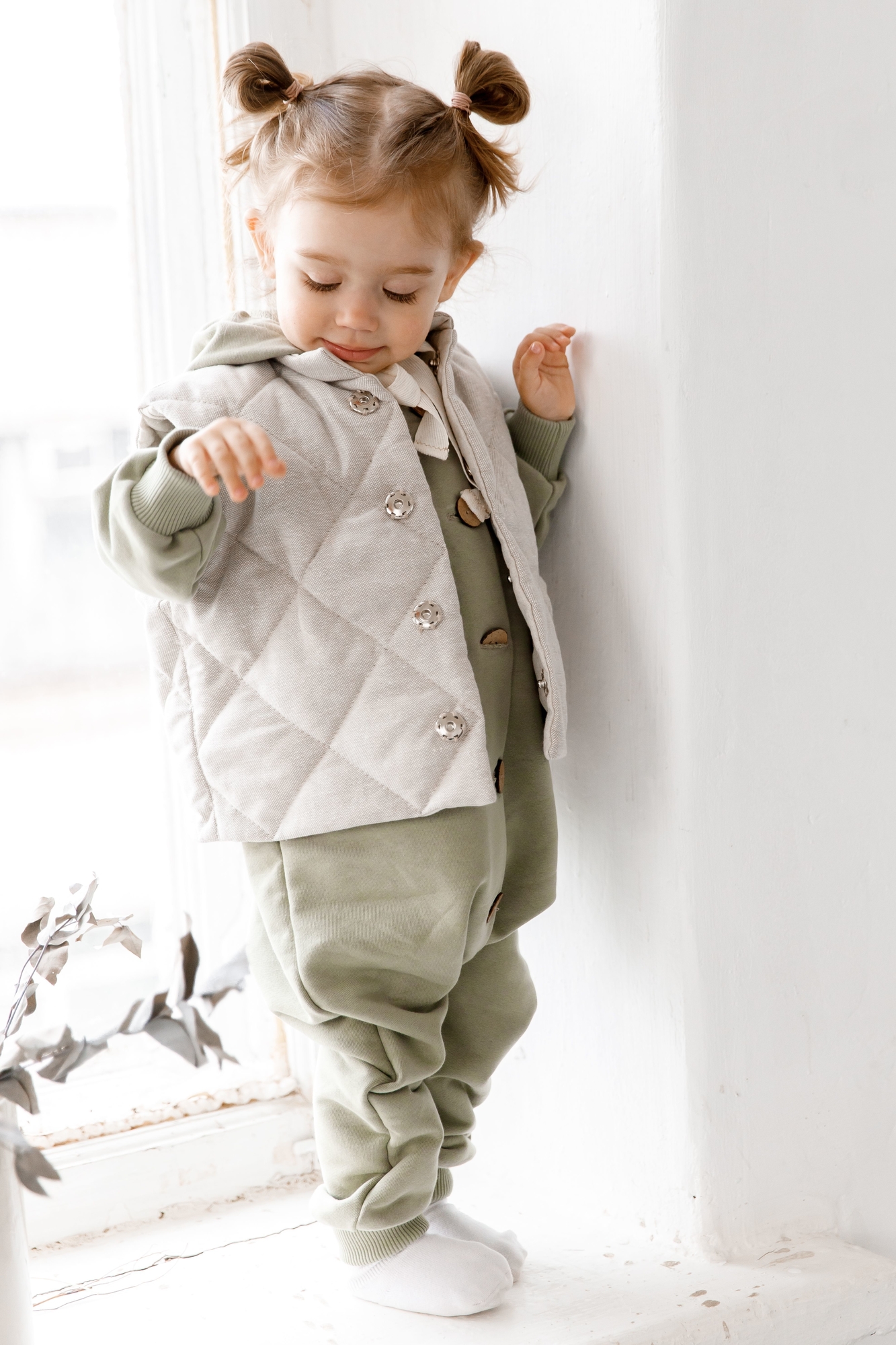 Жилет двухсторонний стёганный унисекс твидовый лён/лён натур